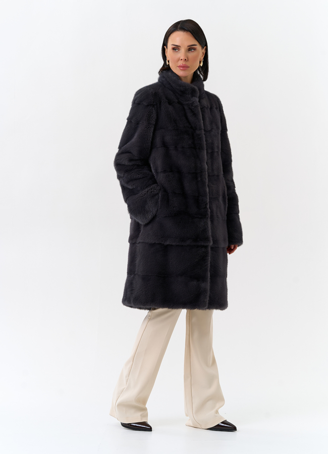 Норковая шуба трансформер, поперечная со стойкой модель № 25924 в кредит