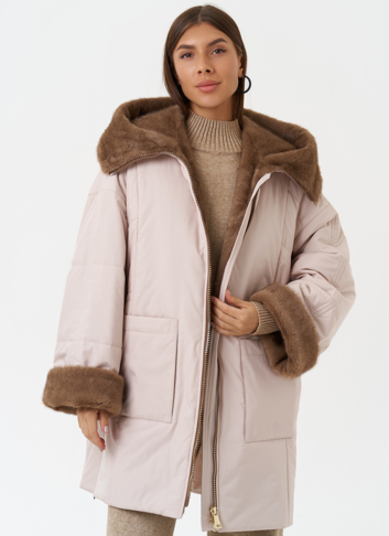 Пуховик с отделкой из эко меха под норку