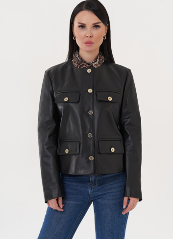 Жакет из натуральной кожи с акцентными пуговицами