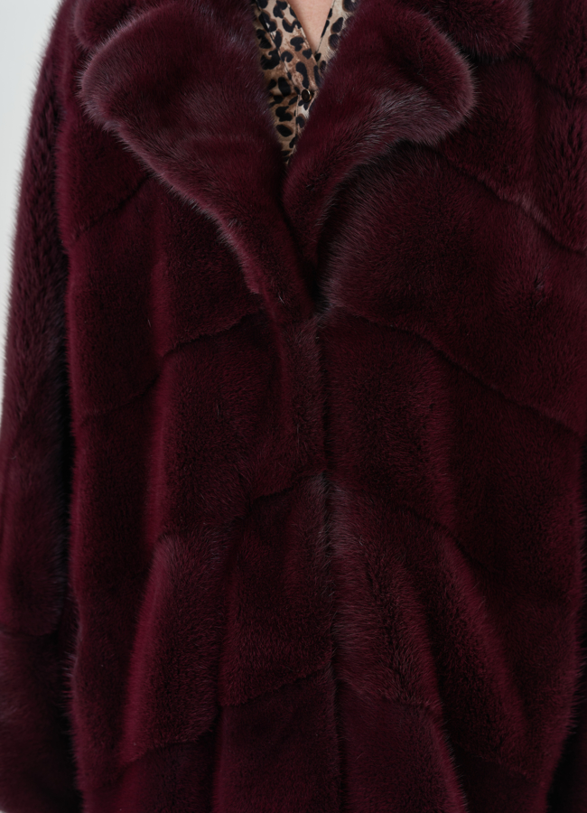 Шуба из меха норки бордового цвета модель № 24707 универмаг малина