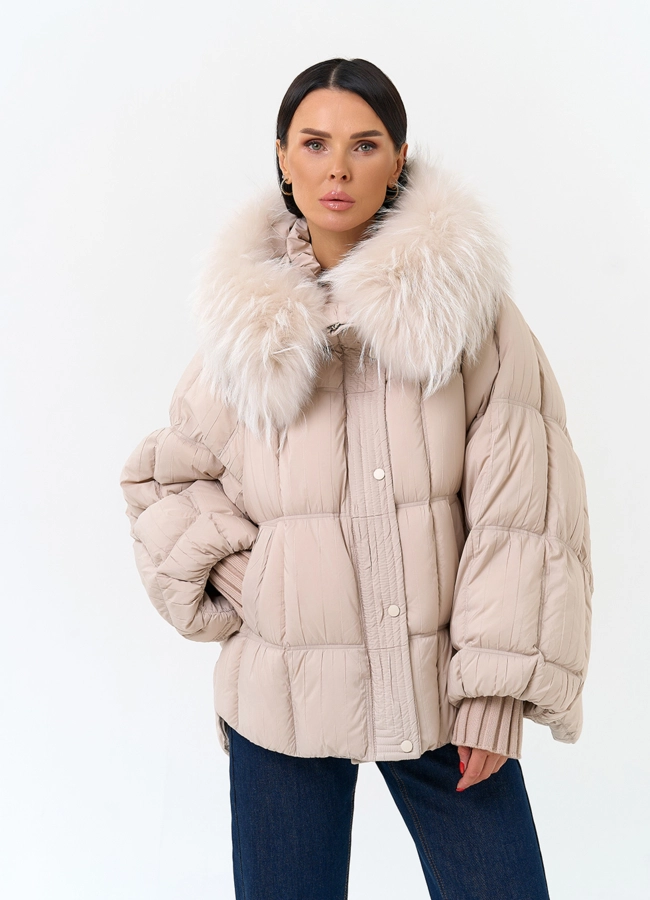 Женский пуховик с мехом енота на капюшоне модель № 34138 универмаг малина