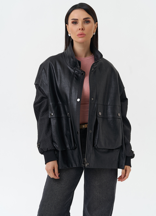 фото Куртка из эко кожи с воротником стойкой модель № 30029