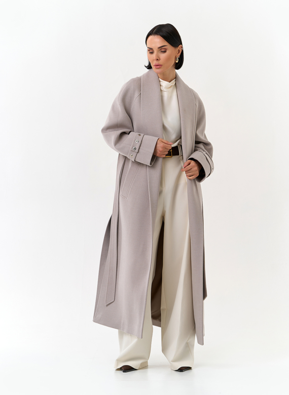 Женское длинное пальто с поясом
