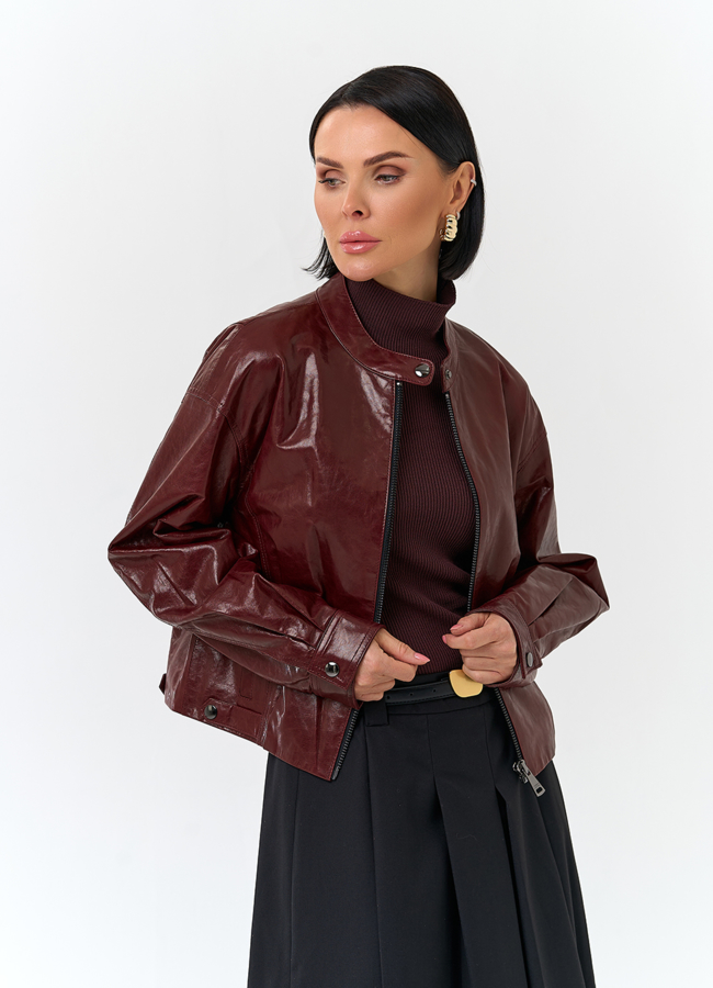 Куртка из натуральной кожи бордового цвета модель № 32845 универмаг малина
