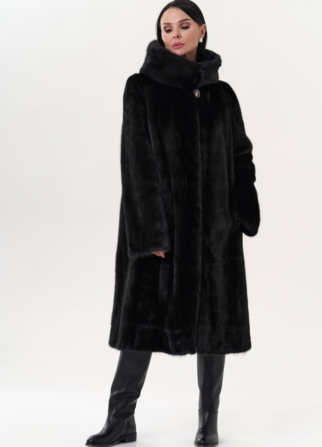 Норковая шуба черного цвета модель № 26124 универмаг малина