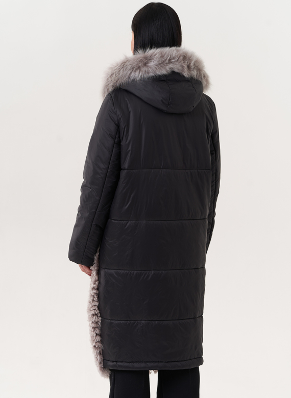 Комбинированный пуховик с овчиной