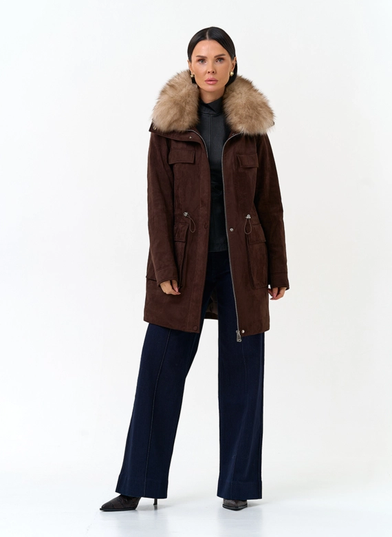Женская утепленная куртка из эко замши фото