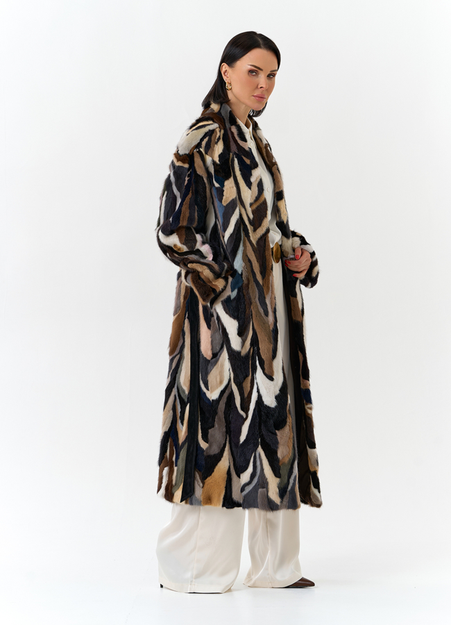 Шуба из норки в стиле пэчворк модель № 31298 универмаг малина