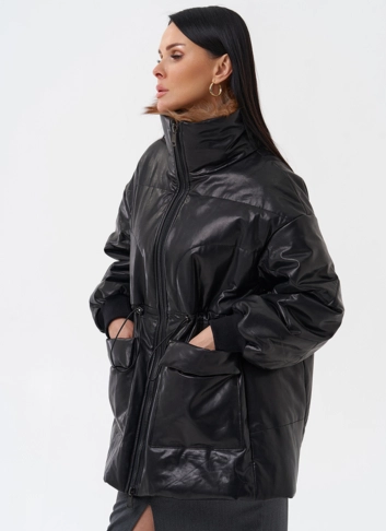 Кожаный пуховик с мехом фото
