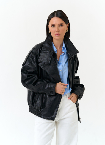 Женская куртка из эко кожи с воротником стойкой
