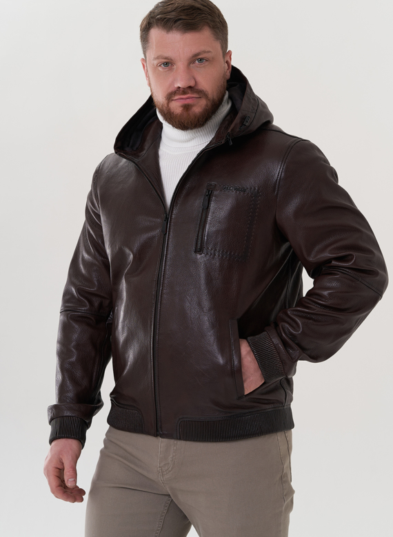 Куртка с капюшоном из натуральной кожи