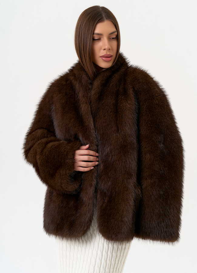 Женская шуба из эко меха с поясом модель № 31501 универмаг малина