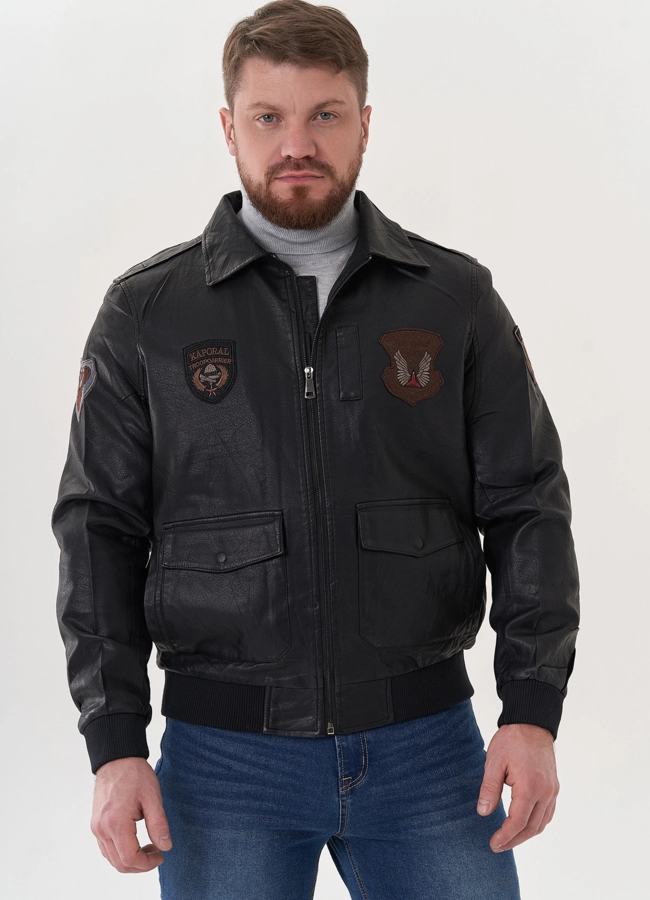 Мужская куртка из эко кожи черного цвета модель № 26787 в кредит