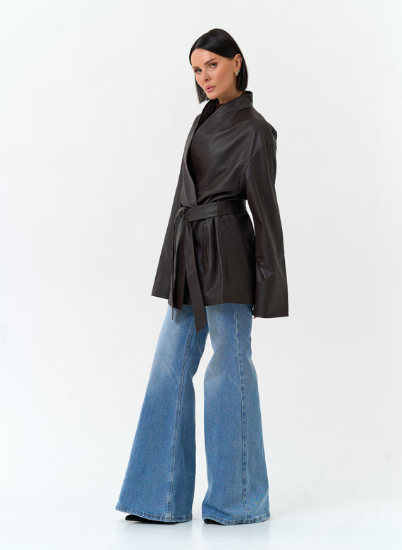 Женский жакет кимоно из натуральной кожи