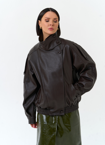 Женская куртка из эко кожи с воротником стойкой
