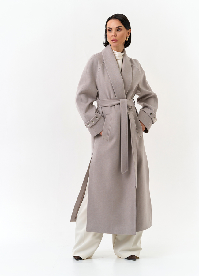 Женское длинное пальто с поясом модель № 32852 универмаг малина