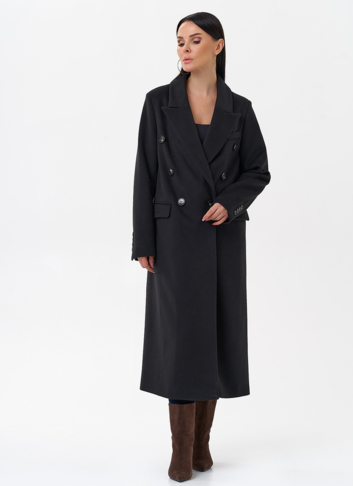 Длинное двубортное пальто с английским воротником