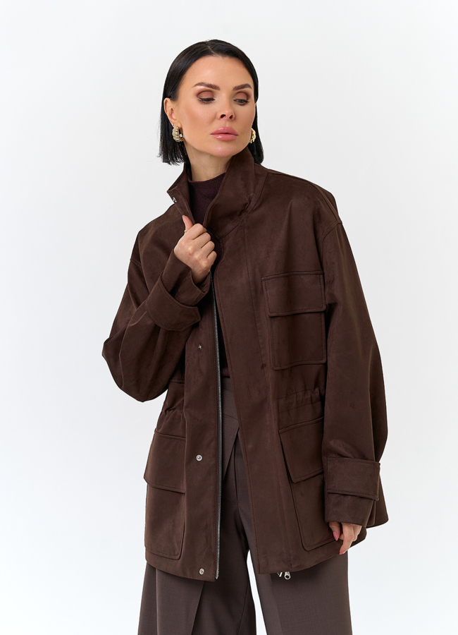 Женская куртка парка из эко замши  модель № 32735 универмаг малина