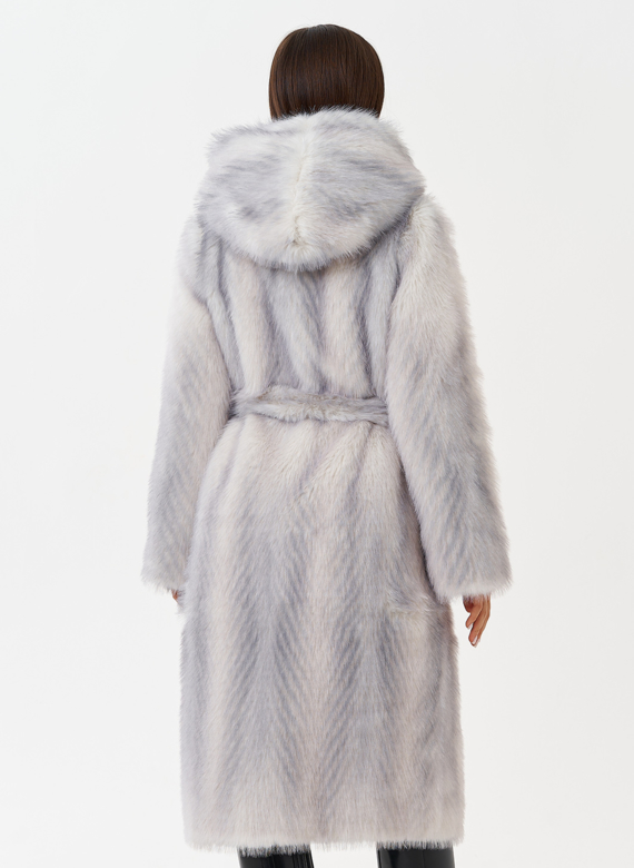 Длинная эко шуба с градиентом