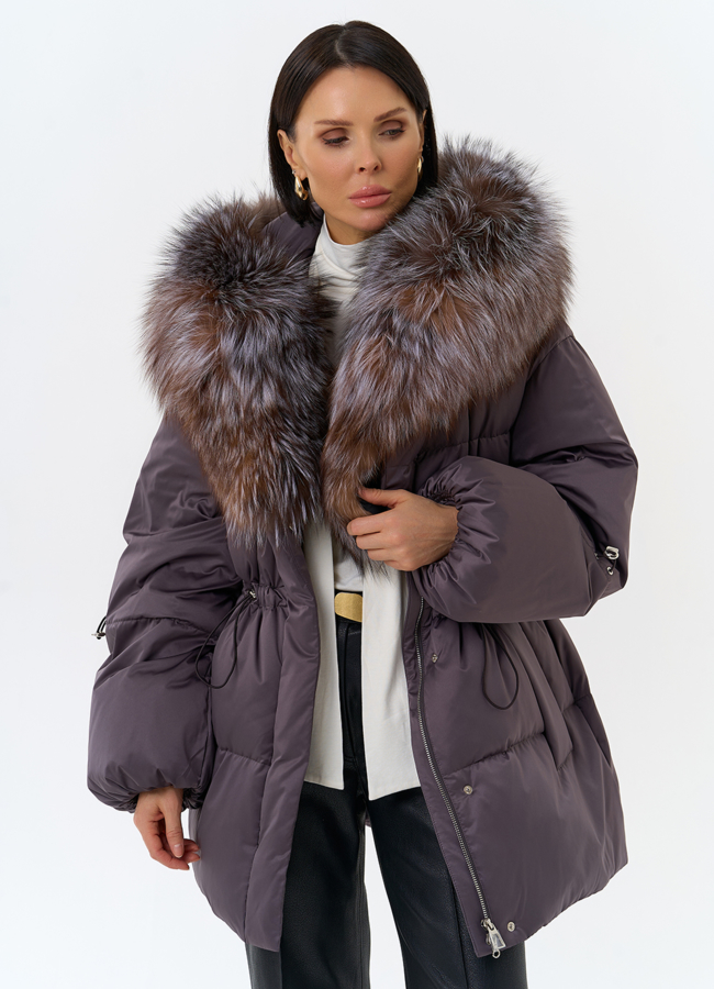 Женский пуховик с капюшоном из меха блюфрост модель № 32099 универмаг малина