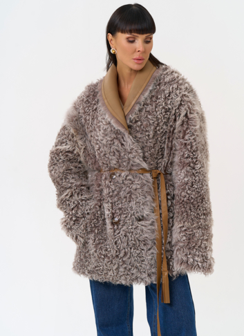 Женская двухсторонняя дубленка с воротником 