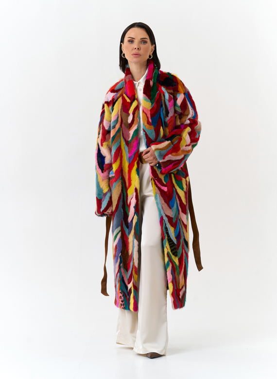 Норковая шуба в стиле пэчворк