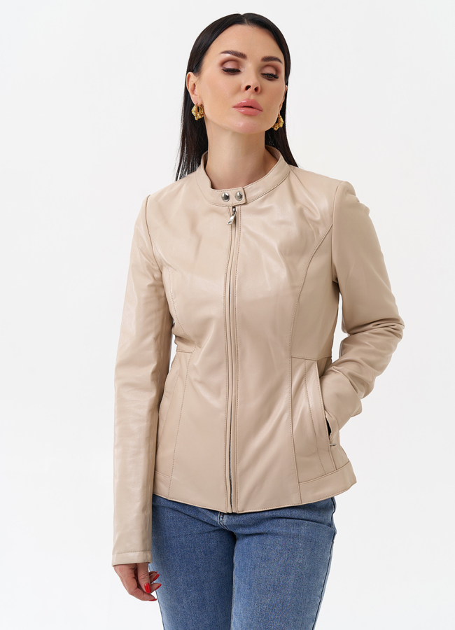 Светлая кожаная куртка модель № 75140 универмаг малина