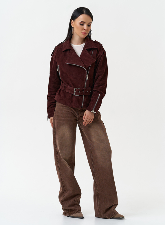 Женская куртка из натуральной замши с поясом