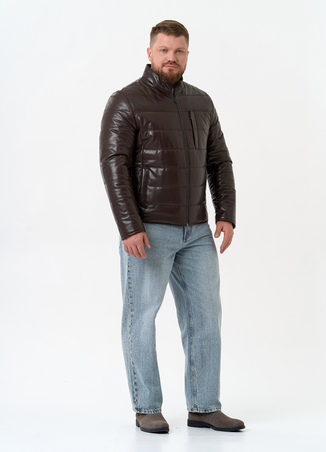 Мужская куртка из натуральной кожи с воротником стойкой модель № 32546 универмаг малина