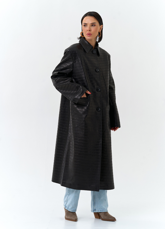 фото Женский плащ из натуральной кожи  модель № 32870