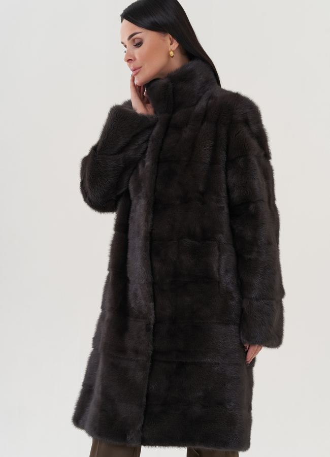 фото Шуба из норки с воротником стойка модель № 25916