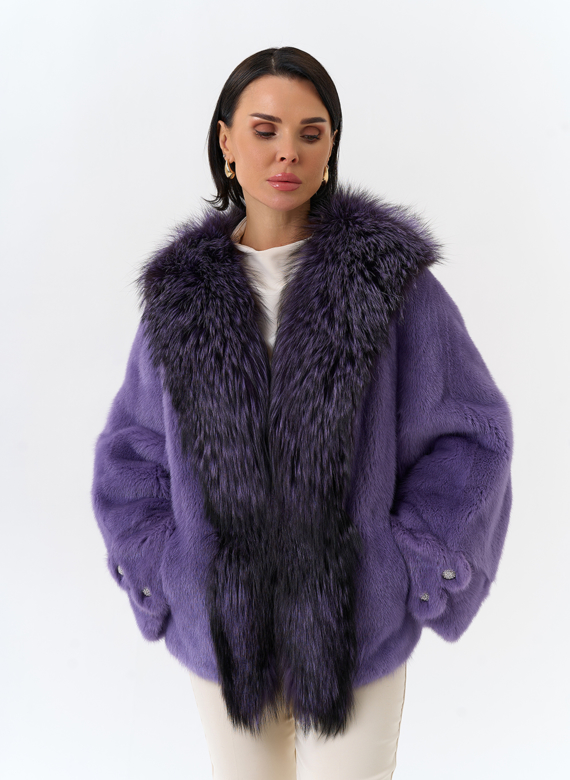 Шуба из норки с отделкой из меха чернобурки