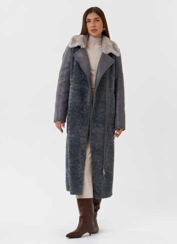 Длинная дубленка из эко кожи