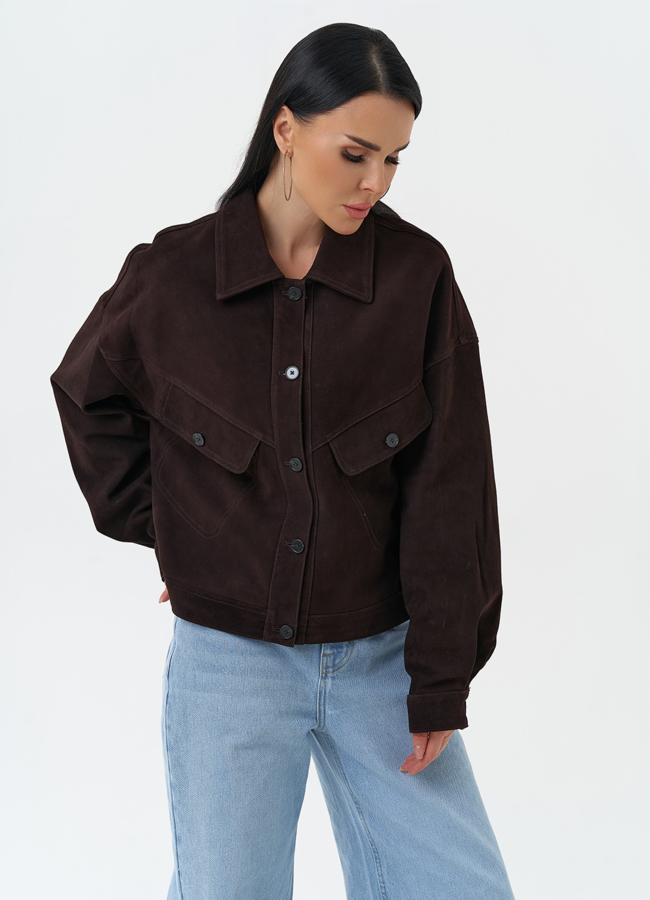 Женская куртка из натуральной замши коричневого цвета модель № 30321 в кредит