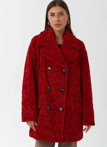 Яркое двубортное пальто с английским воротником