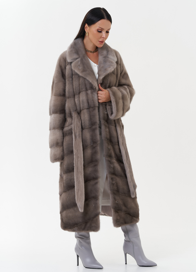 Шуба из скандинавской норки с поясом модель № 27701 универмаг малина