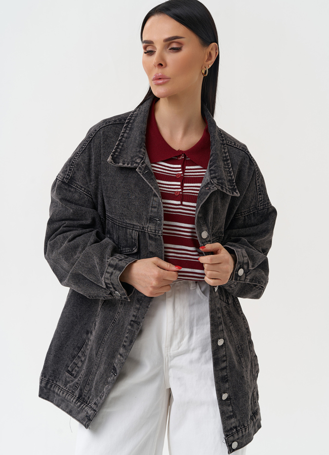 Женская джинсовая куртка серого цвета модель № 30404 в кредит