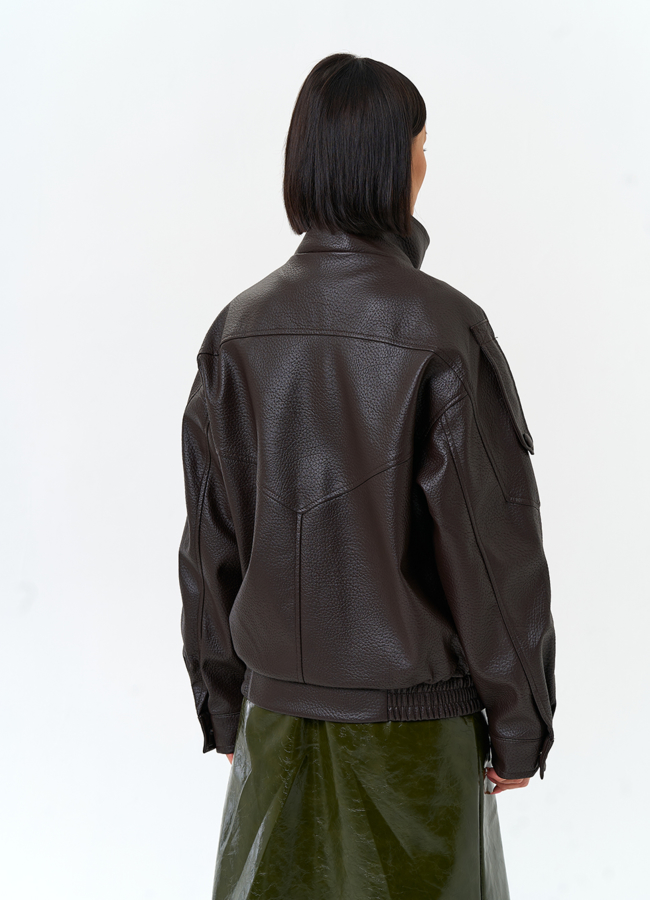 фото Женская куртка из эко кожи с воротником стойкой модель № 33144