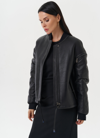 Кожаная дубленка с акцентными молниями