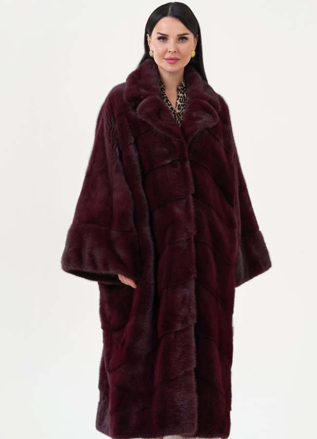 Шуба из меха норки бордового цвета модель № 24707 меха малина