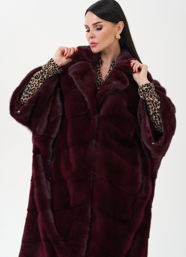 Шуба из меха норки бордового цвета модель № 24707 универмаг малина