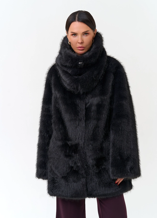 Женское пальто из эко меха модель № 33992 меха малина