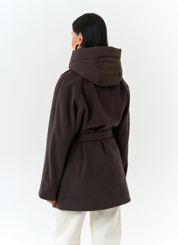 Женское пальто со съемный капюшоном